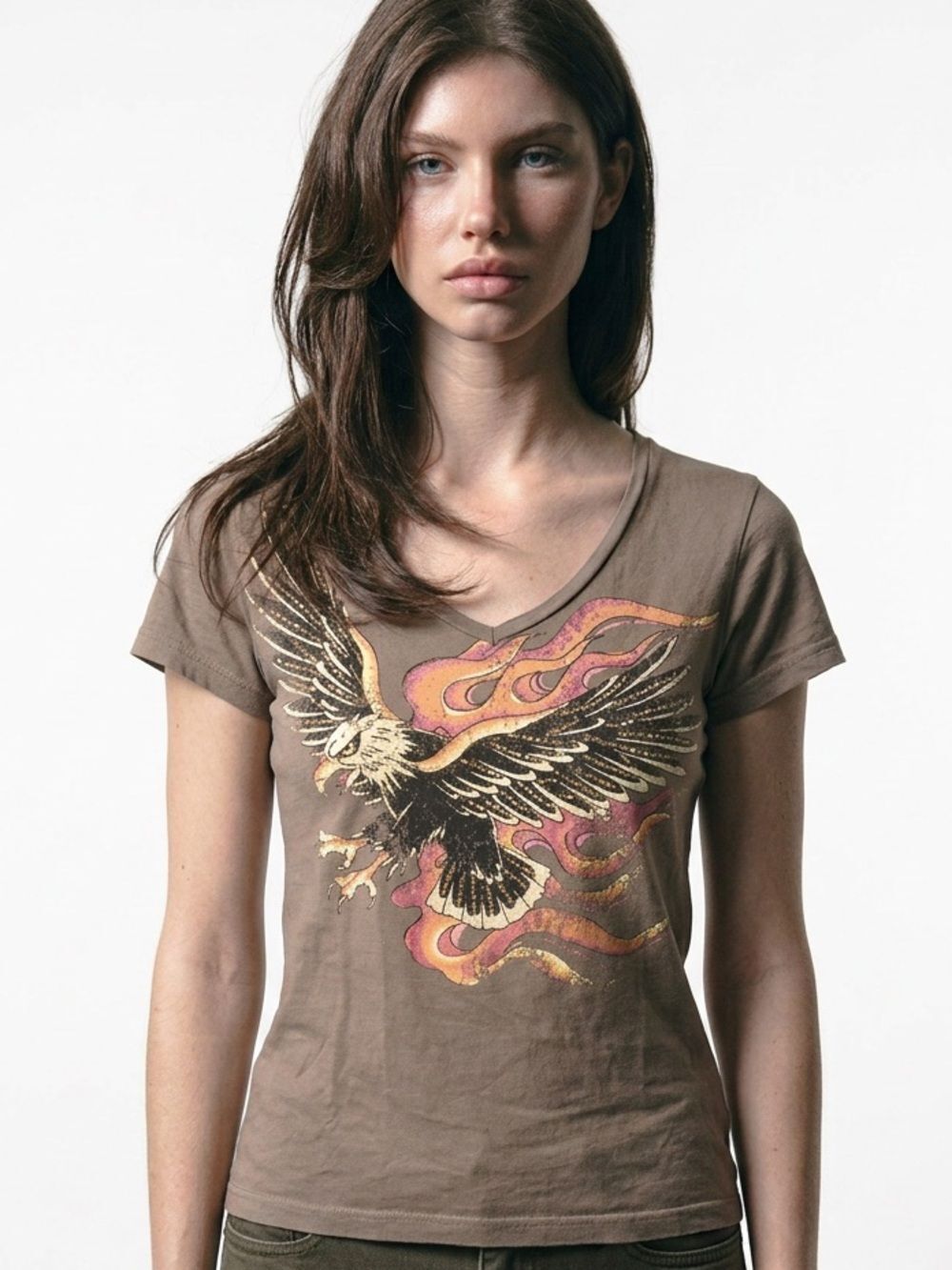 HARLEY DAVIDSON | Brown Short Sleeve Embellished Eagle Tee Women’s Size Medium
